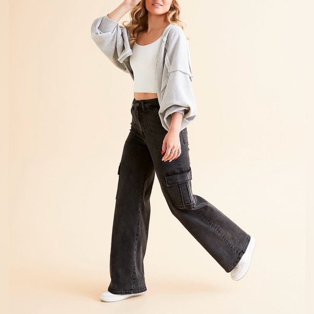 Juicy Couture Lunita Black Washed Wide Leg Cargo Women’s Jeans Sz 9/29 NWT